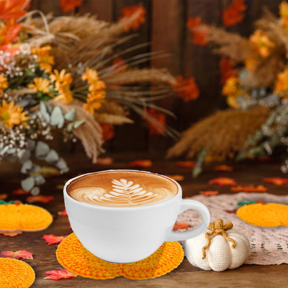 Fall Pumpkin Crochet Coaster 4 Pack, Fall Pumpkin Decor Handmade Knitted Drink Coaster Set, Autumn Decoration Drink Cup Pad Mats for Table Protection, Thanksgiving Home Kitchen Party Table Decor