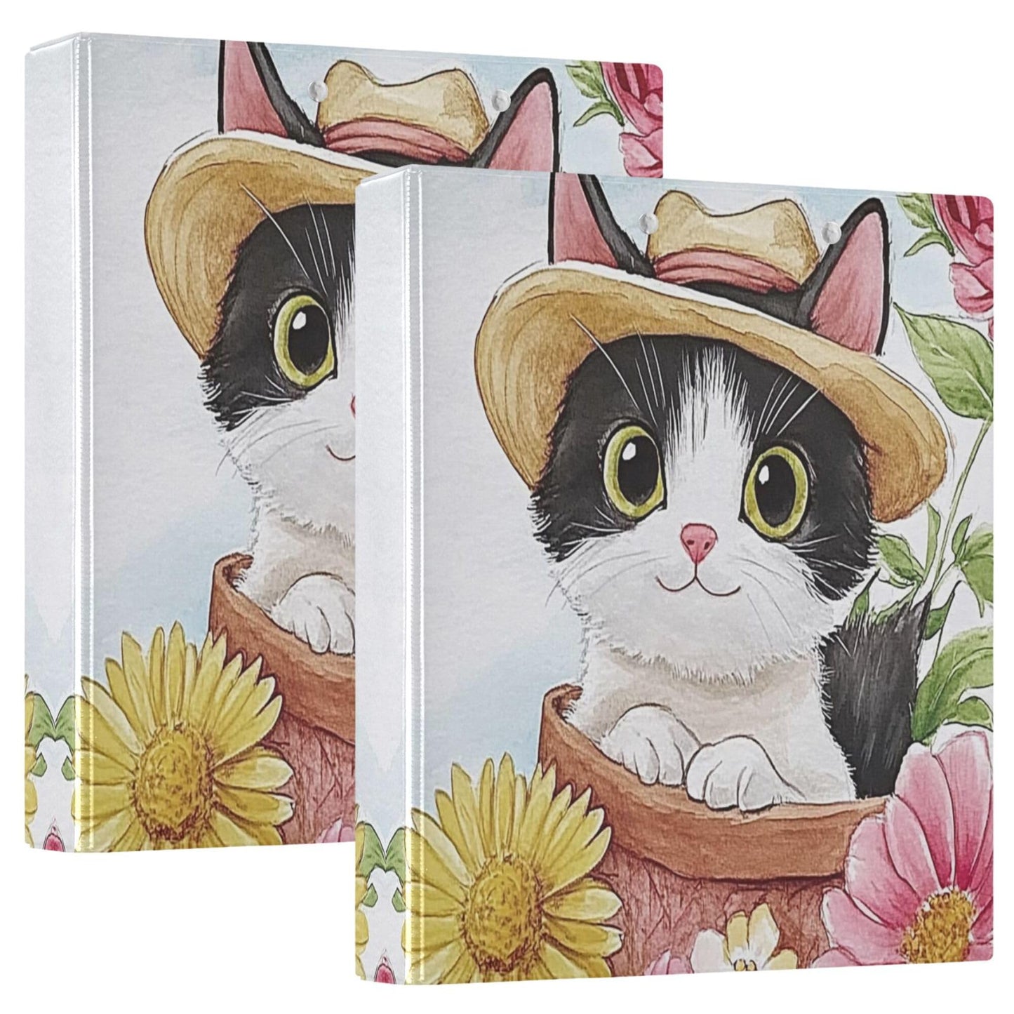 Cat Round Ring Binders 1.5 Inch Sunflower 3 Ring Clipboard Binder for Office School Work Supplies File Folder Document 200 Sheet Capacity Easy Open