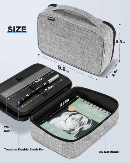 Zannaki Upgraded Large Capacity Pencil Case Pouch Marker Pen Stationery Bag Art Storage Box for Bullet Journal Student Teen Girl Boy Women Adult Middle High School Supplies College Essentials, Grey