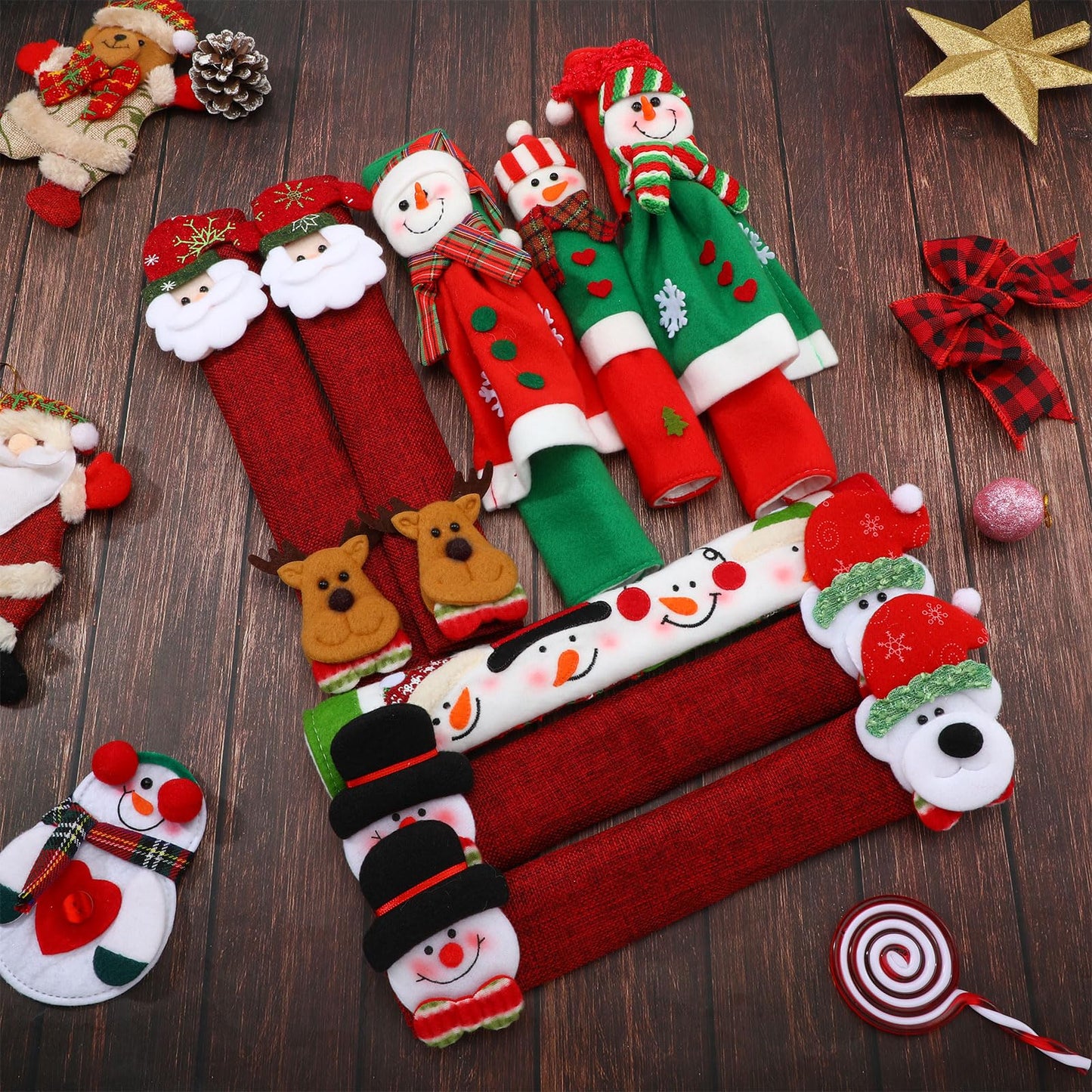 Boao Christmas Refrigerator Door Handle Cover Santa Snowman Kitchen Appliance Handle Covers Decorations for Fridge Microwave Oven Dishwasher Christmas Handle Protector (Elegant Style)