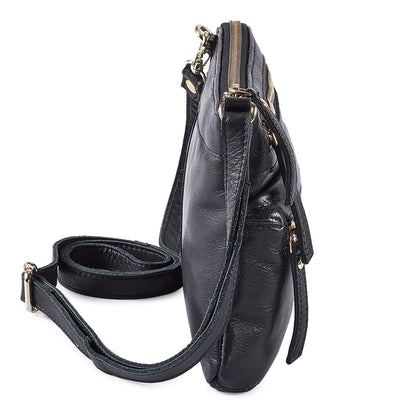 Small Crossbody Bags for Women Leather Sling Purse with Adjustable Strap Multi Pocket Cross Over for Travel & Gift (Black Nappa)