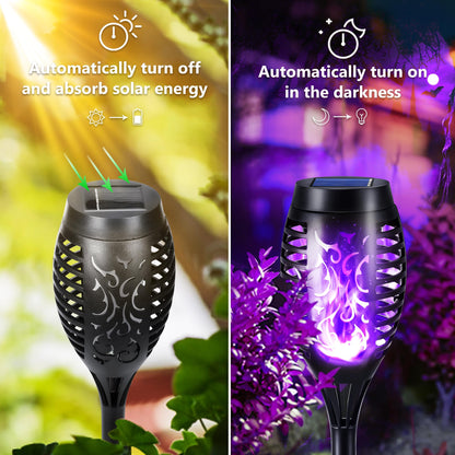 Toodour Solar Torch Flame Lights, 6 Pack Solar Lights Outdoor with Flickering Flame, Waterproof Solar Pathway Lights Landscape Decoration Lighting for Garden, Lawn, Yard, Outdoor Decor - Purple