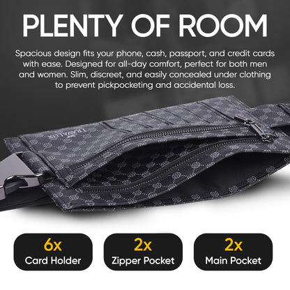 Luxury Travel Wallet – Hidden Money Belt, RFID-Blocking, Anti-Theft Passport Holder for Men & Women (Black Crest)