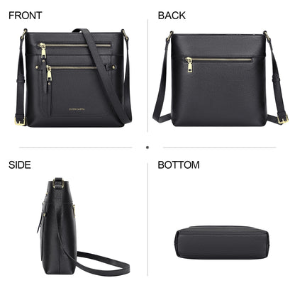 Over Earth Leather Crossbody Bags for Women Medium Shoulder Purse Multi Pocket Shoulder Handbag with Adjustable Strap(O199E Black RP)