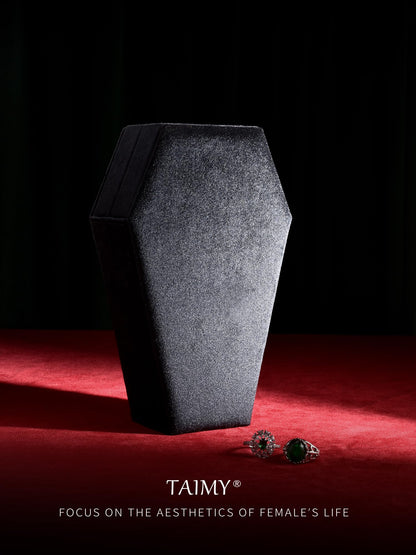TAIMY Coffin Jewelry Box, Mini Coffin Shaped Gothic Jewelry Case, Plush Velvet Small Jewelry Organizer for Earrings Rings Necklaces Bracelets(Black-Red)