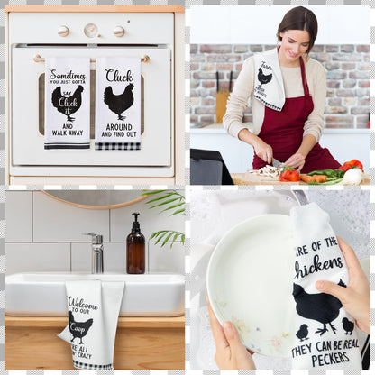 R HORSE 5Pcs Funny Chicken Kitchen Dish Towel Set Absorbent Quick Dry Cloth Dish Tea Towels Reusable Bar Hand Dishcloths Decor for Bathroom Kitchen Home Supplies