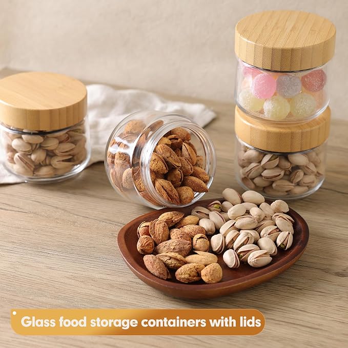 Moretoes 6 Pack Overnight Oats Containers with Lids, 10oz Glass Storage for Dry Food, Jars with Lids for Yogurt & Salad, Portable for Picnic & Lunch, Transparent Square Design for Kitchen Pantry Jars