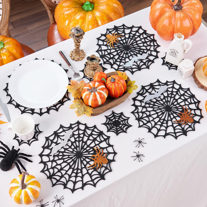 Halloween Spider Web Placemats Set of 8, Hollow Out Spider Web Dining Table Decor, Ideal for Holiday Party Decorations