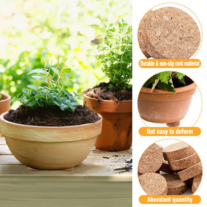 Biubee 60Pcs Invisible Pot Feet with Non-Slip Surface- Sturdy Cork Plant Riser Pot Feet for Outdoor Planter Drainage, Solid Corkwood Planter Lifter, 2" Dia