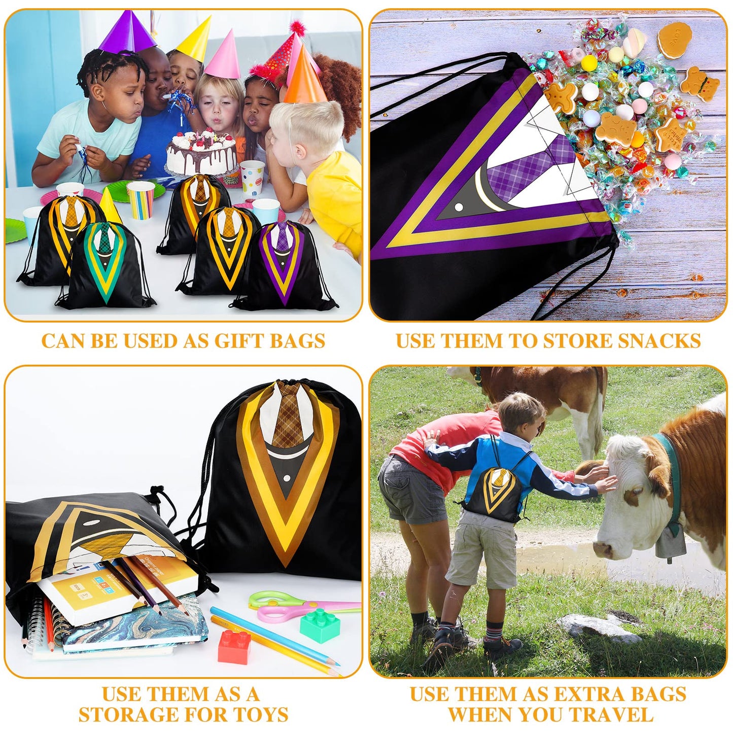 Saintrygo 24 Pieces Magical Wizard School Party Favor Bags Magical Themed Party Goodie Bags Drawstring Backpack Wizard Gift Backpack Dress up Novelty Decorations Supplies for Kids(Novel Style)