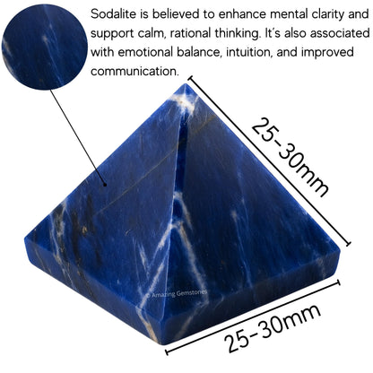Amazing Gemstone Sodalite Pyramid Crystal Healing Stones - 1" Great Pyramid Figurine of Natural Stone Pyramid for Meditation, Reiki, Chakra Balancing and Crystal Pyramids Grid