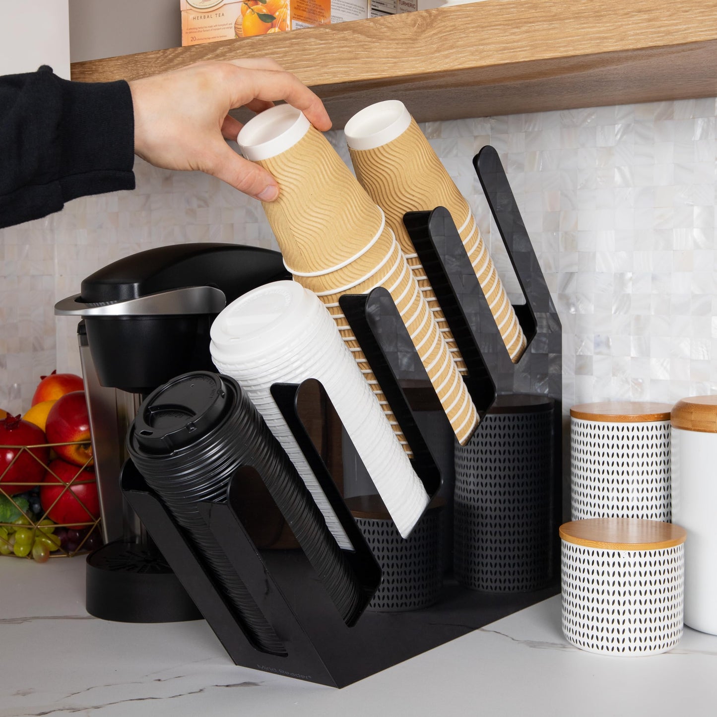 Mind Reader Cup and Lid Dispenser, Countertop Org, Coffee Bar, Beverage Cup, Kitchen, Breakroom, Black
