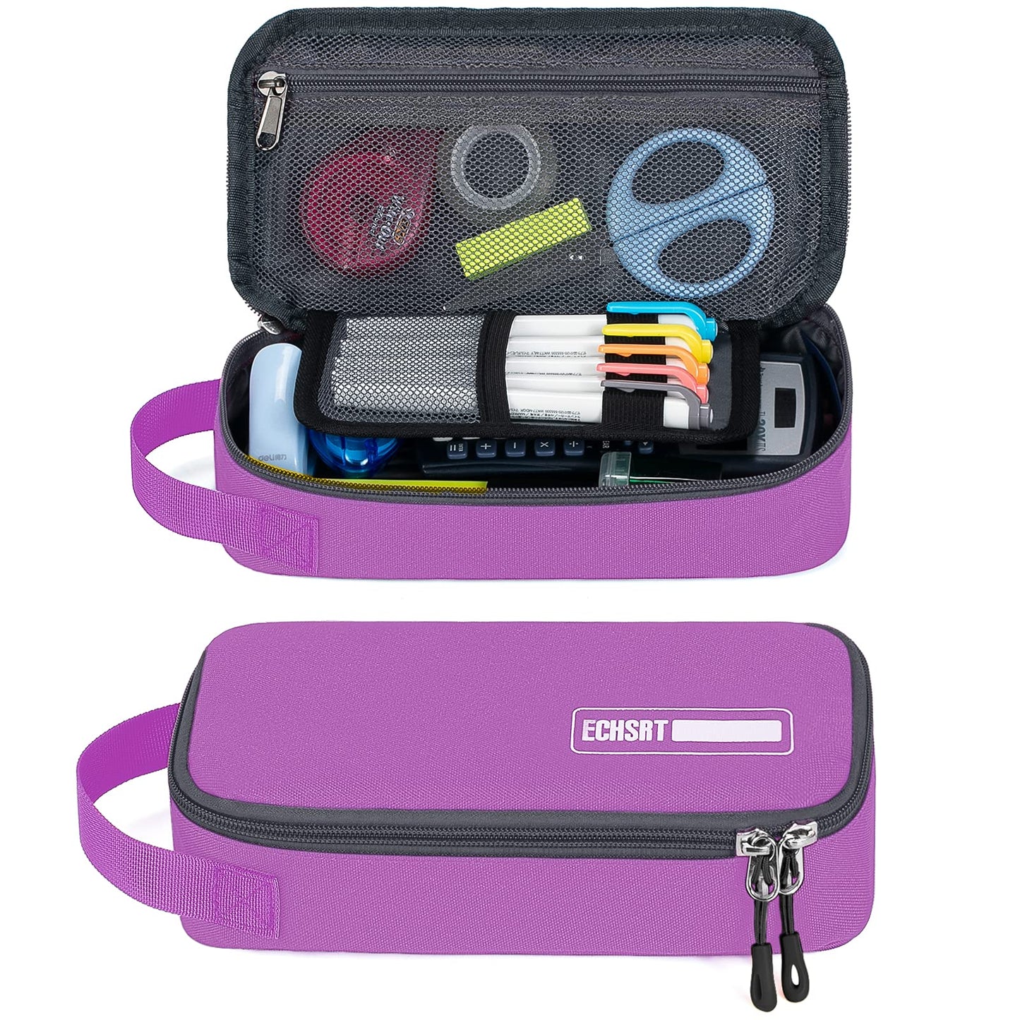 ECHSRT Large Pencil Case, Aesthetic Pen Pouch with Big Capacity, Minimalist Portable Stationery Bag with Handle for Office Organizer Purple Pencil Cases