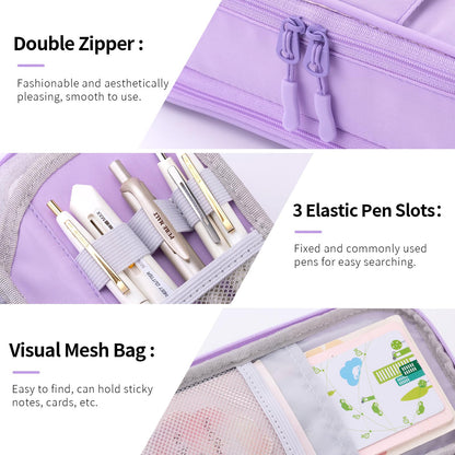 CICIMELON Large Pencil Case Big Storage Pen Pouch Bag with Compartment for School Supplies Office College Teen Boys Girls Adults, Upgraded Purple