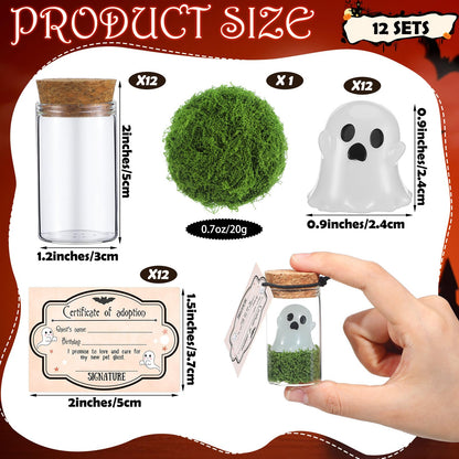 Vicenpal 37 Pcs Valentines Day Adopt a Ghost in a Mason Jar Glow in the Dark Ghost Bottle Bulk with Moss and Card Cute Valentine Figurine Bulk for Valentines Decorations DIY Party Gifts