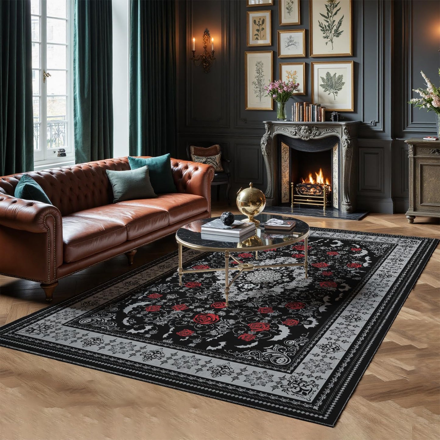 Nayoroom Dark Academia Area Rug, Soft Machine Washable 5x7 Rug, Non-Slip, Non-Shedding, Durable and Easy-Care, Perfect for Living Room, Bedroom, Dining Room.
