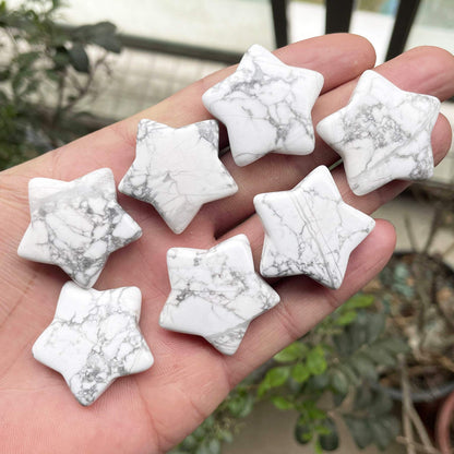 Fekuar White Howlite Turquoise Crystal Star Chakra Stones for Reiki Healing Yoga Balance Meditation Polished Mini Pocket Palm Stone 1 Inch (30mm)