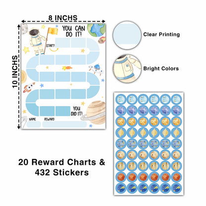 20 Outer Space Astronaut Reward Chart with 432 Round Stickers, Incentive Behavior Chart for Kids at Home Classroom, Kids Routine Daily Chore Sticker Chart-B17