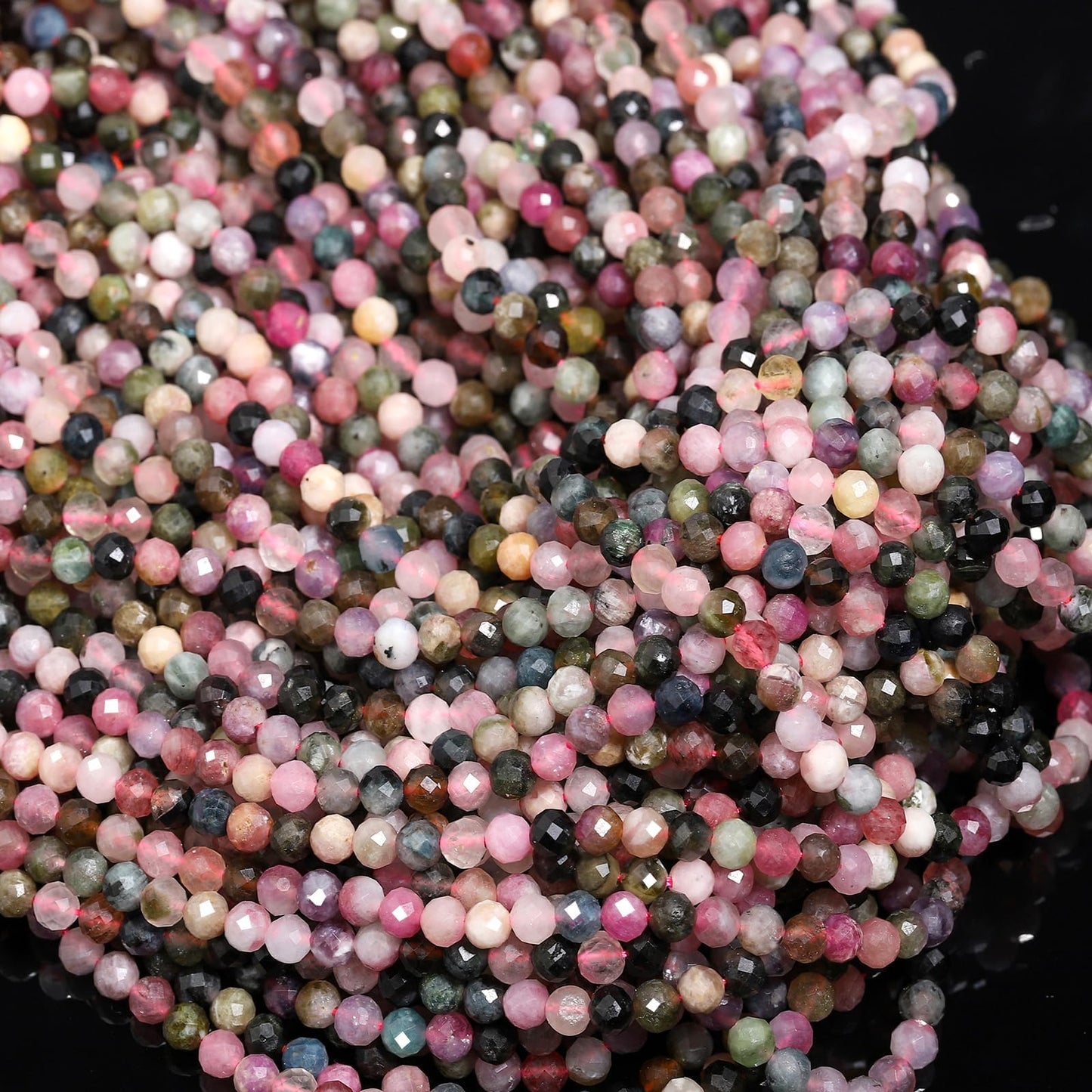Song Xi 180pcs 2mm Natural Tourmaline Gemstone Beads Faceted Round Loose Stone Beads for Jewelry Making (1 Strand)