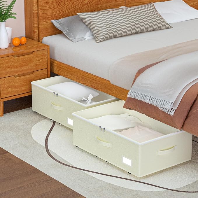 EE-RoomWorld Under Bed Storage with Wheels, No Assemble Required 10 inches height Under Bed Storage bins,Large capacity Rolling Underbed Shoe Storage containers，dorm underbed storage drawers