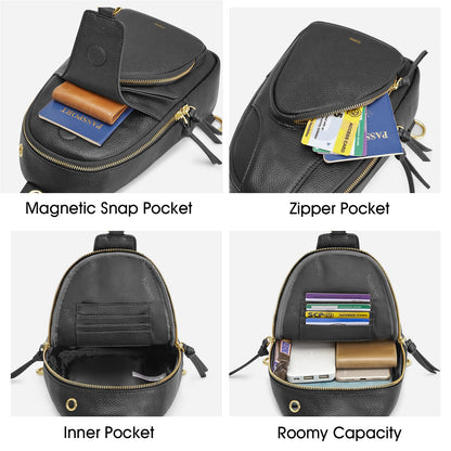 Kattee Sling Bag for Women, Leather Fanny Packs Crossbody Purse, Small Chest Bag with RFID Blocking, Black