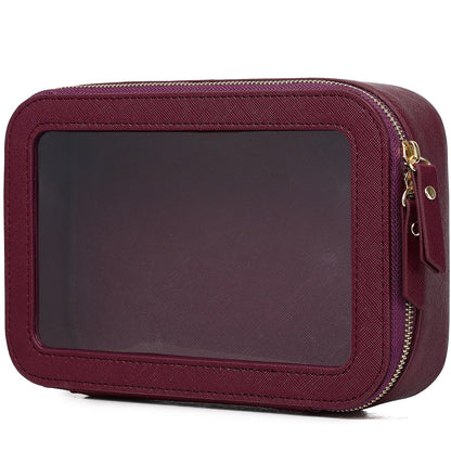 LOFOWN Clear Makeup Bag Small Cosmetic & Toiletry Bag Waterproof Travel Case Women's Pouch Organizer Makeup Bag for Car with Zipper (Burgundy, Small)
