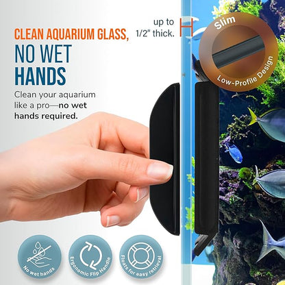 Flipper Edge 2-in-1 Scrubber Scraper Floating Magnetic Fish Tank Aquarium Cleaner with Dual Blades - Efficient Glass & Acrylic Aquarium Cleaning Tools (Standard)