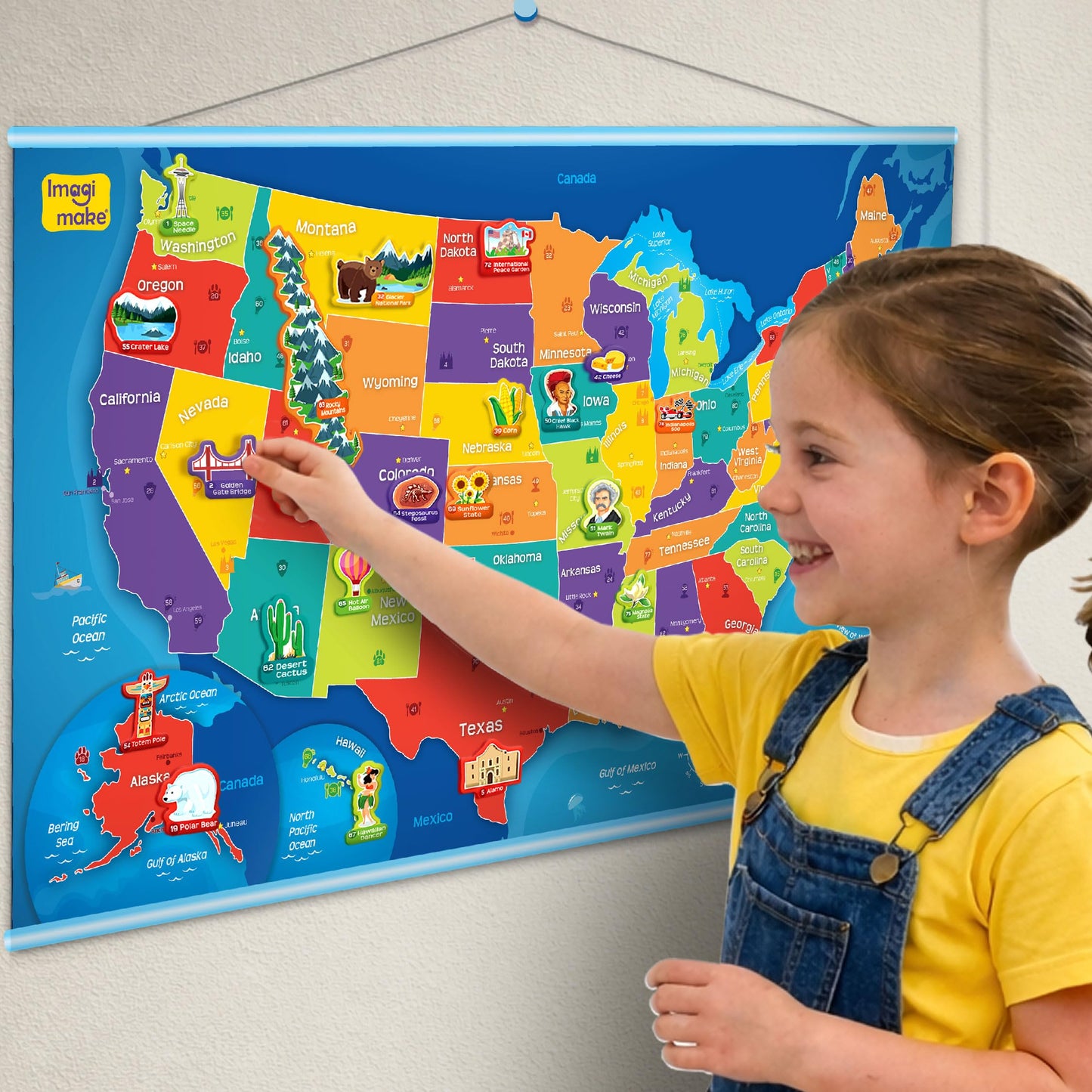Imagimake Mapology USA Map with Reusable Stickers | 100+ Jelly Stickers | Classroom Geography Games & Learning Kids Toys Age 5-8 | Gifts for Boys & Girls Age 5,6,7,8,9,10,11,12 Years Old