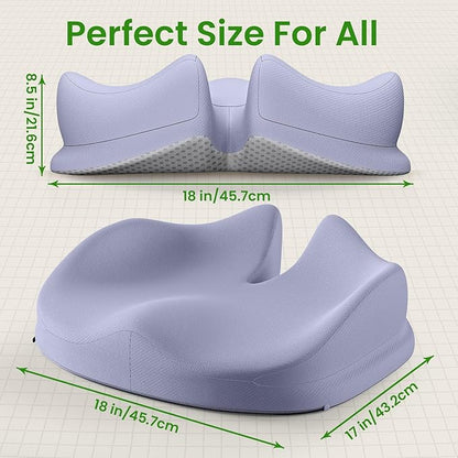 Benazcap Large Seat Cushion for Office Chair Memory Foam Coccyx Pain Relief Cushion Pillow for Back Support Non-Slip Seat Pad for Office Desk, Car Seat, Wheelchair, Sciatica-Blue