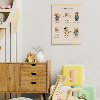 MOTERMATE Bear Professions Poster Hanger Frame, Bear Nursery Wall Hanging Decor Art Framed for Toddler Kids Boys Room Bedroom Playroom Classroom, Kids Room Wall Poster Prints, 12x16 Inch