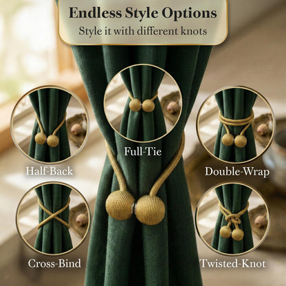 Magnetic Curtain Tiebacks 2 Pcs Curtain Holdbacks, Woven Tie Hold Back for Curtains, Stylish Decorative Holdbacks for Drapes, Gold