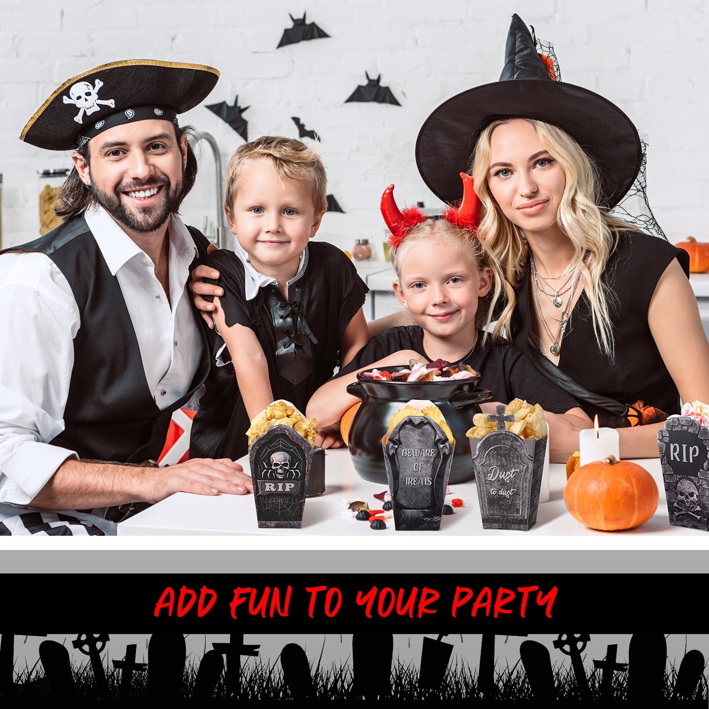Weekgrat 90 Pcs 9 Styles Halloween Tombstone Popcorn Boxes Cardboard Popcorn Bags Snack Boxes Treat Bags for Candy Biscuits Party Favors