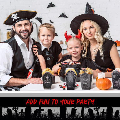 Weekgrat 90 Pcs 9 Styles Halloween Tombstone Popcorn Boxes Cardboard Popcorn Bags Snack Boxes Treat Bags for Candy Biscuits Party Favors