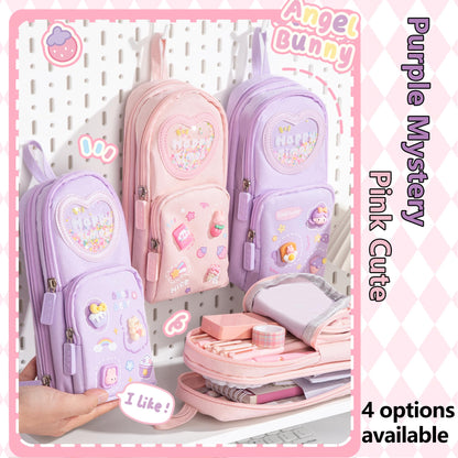 UINSUE Mini Backpack Pencil Case Art Marker Storage Canvas Makeup Pocket Small Gadget Bag Organizer Random Free of Highlighters (Bear Purple)