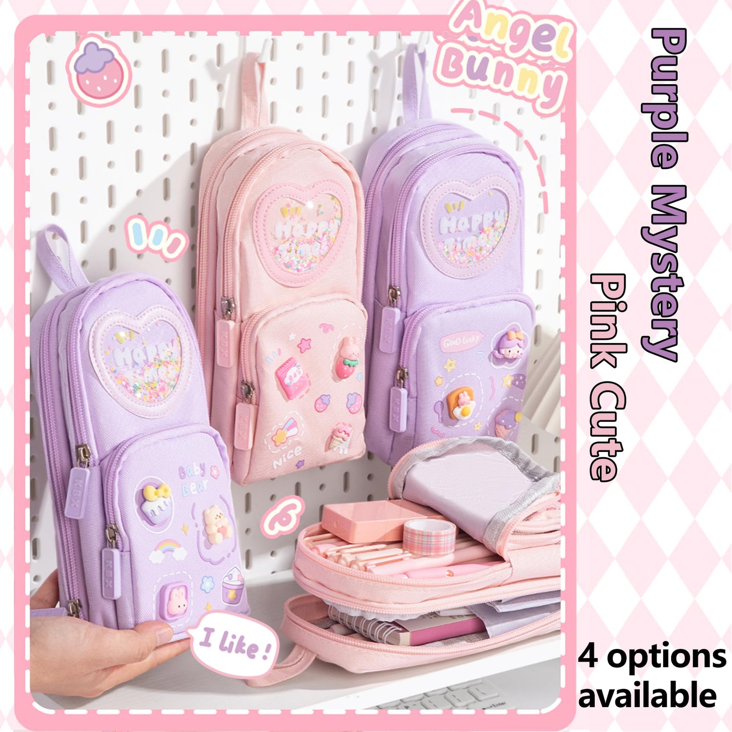 UINSUE Mini Backpack Pencil Case Art Marker Storage Canvas Makeup Pocket Small Gadget Bag Organizer Random Free of Highlighters (Cherry Pink)