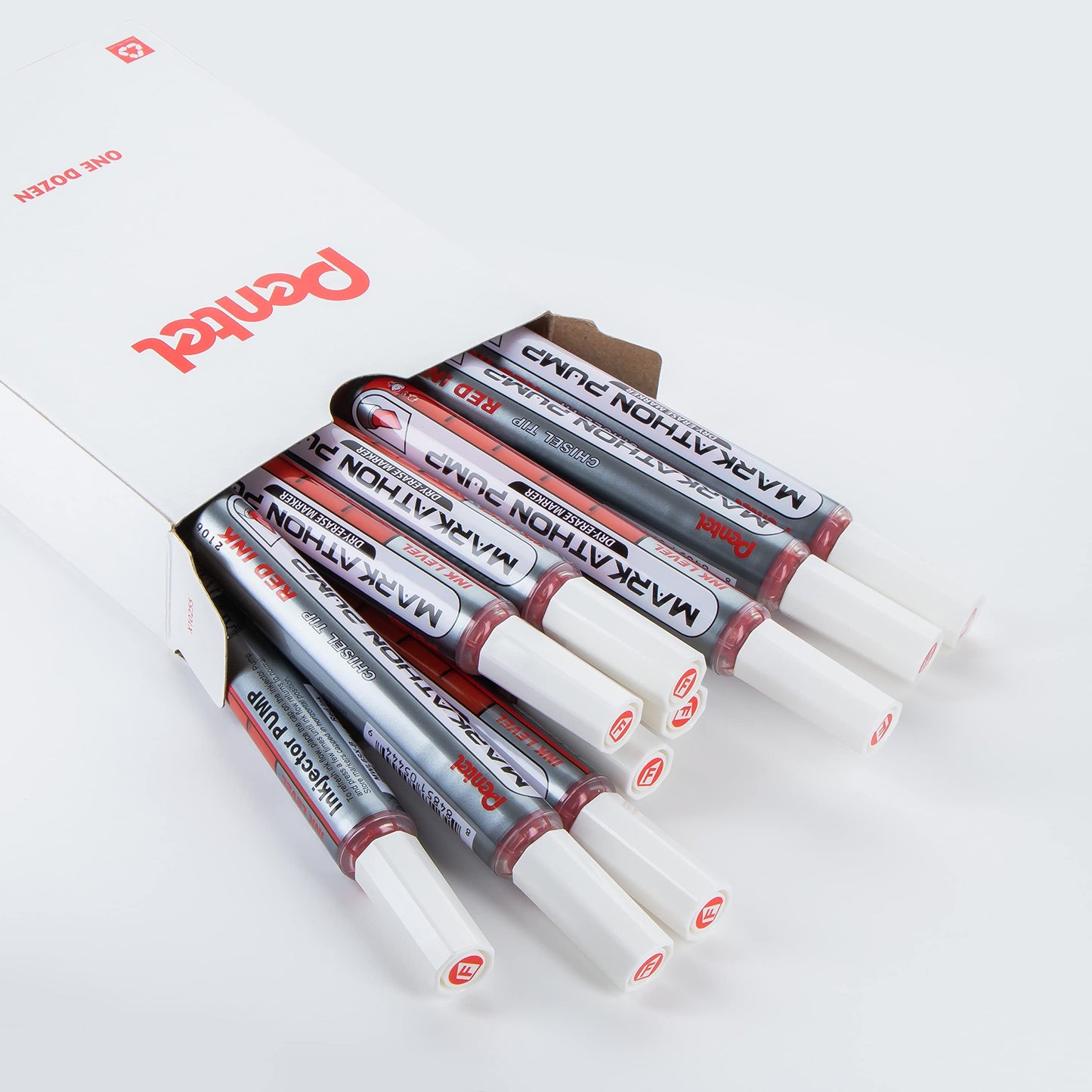 Pentel Markathon Pump Dry Erase Marker, Chisel Tip, Red Ink, 12 Pack (MWL6SX-B)