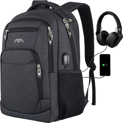 YAMTION School Backpack for Men Women Teen Boys,Bookbag Laptop Backpack with USB Port and Headphone Jack Water Resistant College SchoolBag for School Business Travel