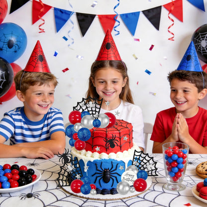 ZWLIYCHN Spider Cake Topper 39Pc Spider Web Cake Decorations Spiders Themed Birthday Cake Topper Spiders Cupcake Picks with Star Red Silver Blue Balls Cake Decors for Halloween Boys Men Birthday Party