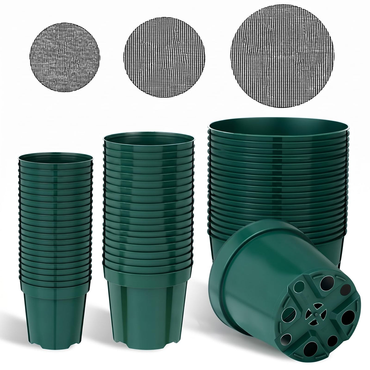 Chumia 50 Set Plastic Nursery Pots with Mesh Pad 4", 6", 8" Grow Sturdy Plastic Plant Pots Drainage Holes for Seed Starting Indoor Outdoor Flower Planter, Green