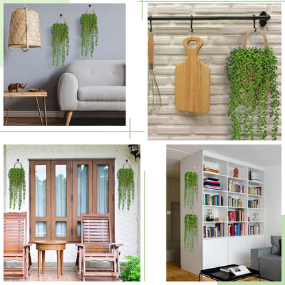 Umigy 2 Pack Wall Hanging Rope Baskets with 4 Pcs Faux Strings of Pearls Plant Jute Hanging Basket with Artificial Succulents for Porch Living Room Bedroom Entryway Patio Outdoor Decoration