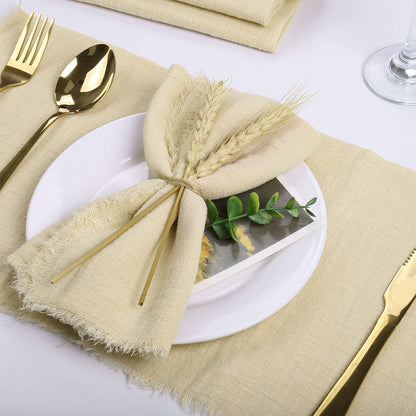 Handmade Cloth Napkins 100% Cotton Napkins with Fringe Set of 12,16.6 x 16.6 Inch Reusable Soft Napkins for Dinner,Rustic,Party,Weddings,Christmas,Thanksgiving Day,Halloween(Ivory)