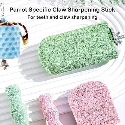 5 Pcs Bird Beak Grinding Calcium Stone, Parrot Cage Perch Stand Platform, Parrot Teething Stone Toy & Foot Claws Trimmer, Bird Chewing Toy for Macaws Parakeets Finches Cockatiel Hamster Rabbit Poultry