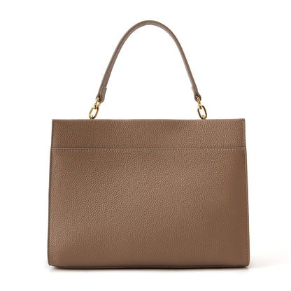 ELLE Women's Structured Full Grain Leather Top Handle Bag with Detachable Strap