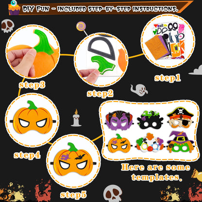 80UncleKimby 30PCS Halloween Crafts in Bulk - Felt Face Masks DIY Arts Kit, Hallowmas Party Favors Classroom Activities Supplies