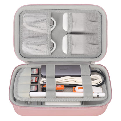 Elonbo Hard Travel Cords Organizer Universal Small Electronic Accessories Carrying Case for Chargers Cable MacBook Adapter Magic Mouse Apple Pencil USB Flash Disk Tech Portable Storage Bag, Rose Gold