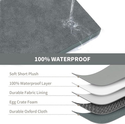 Plush Dog Bed for Medium Dogs, Waterproof Dog Crate Mat Orthopedic Egg Crate Foam Pet Bed with Washable Removable Oxford Cover, Gray