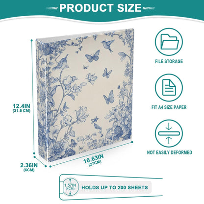 Butterfly Round Ring Binders 1.5 Inch Birds Flowers 3 Ring Clipboard Binder for Office School Work Supplies File Folder Document 200 Sheet Capacity Easy Open