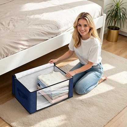 Fab totes 35L Closet Organizers and Storage, Foldable Under Bed Storage Containers, Storage bags for Organizing Bedroom, Closet, Clothing,Organization with Handle (8 Pack,Blue)