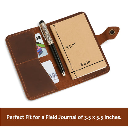 TheAntiq Genuine Leather Refillable Field Notes Cover 3.5 x 5.5 | Handmade Distressed Pocket Journal & Travel Diary Cover with Card Slots, Pen Loop & Passport Pocket Planner Case