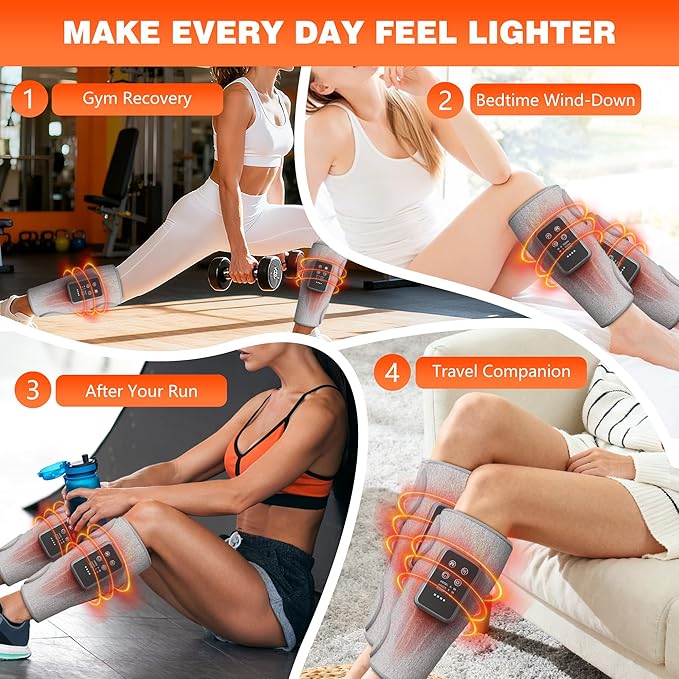 Cordless Leg Massager with Heat for Daily Pain & Comfort Use, Calf Massager with Adjustable Wraps, 3 Modes & 3 Intensities, Useful Gift for Men, Athletes & Seniors, Relaxation Gifts for Women